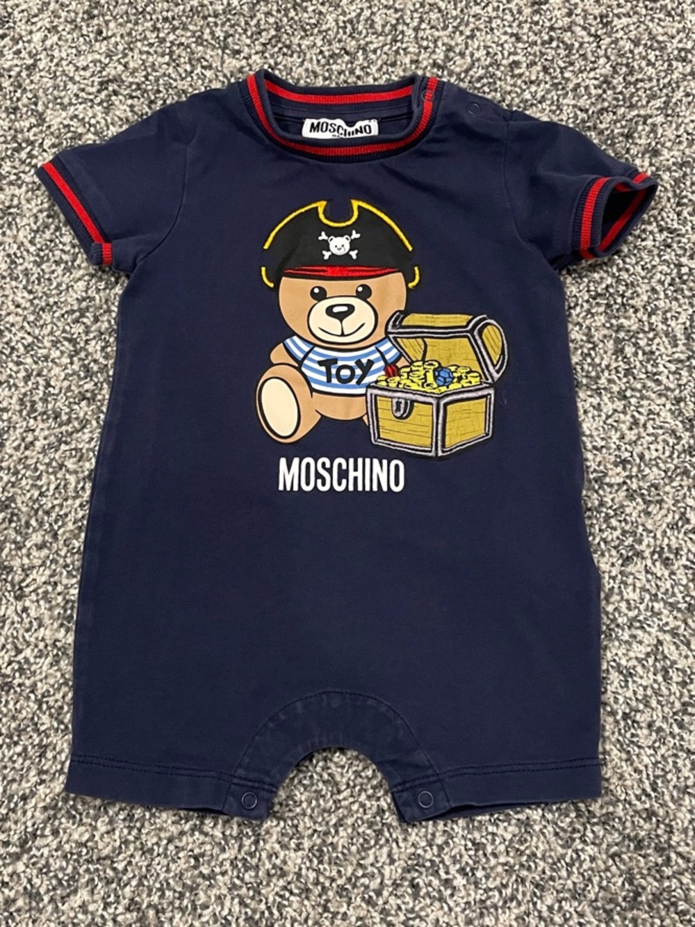 Moschino Navy and Red Pirate Bear Baby Romper Onesie 3-6m Authentic